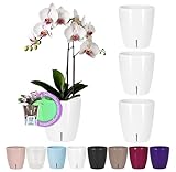 Santino 4er-Set Orchideentopf D 15cm Selbstbewässernder Topf mit Dochtsystem und Wasserstandsanzeige für den Innenbereich - White - 2L