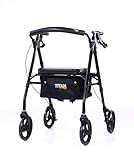 Leichtgewicht Premium-Rollator Titan Prestige faltbar - 5-Fach Griff verstellbar und stabilen Sitz höhenverstellbar - bis 136kg - mit Stockhalter, Tragetasche - Gehhilfe - schwarz