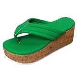 TUDUZ Fashion Damen Keilabsatz Zehentrenner Damen Plateau Hausschuhe Clip Toe Outdoor Dicke Casual Hausschuhe Schuhe Sommerschuhe Koloss Green gr 42