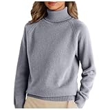 HANXIULIN Sweatshirt Damen Baumwolle dünn Pullover Winter Warm Rollkragenpullover Weich Bequem Langarmpullover Frauen Winterpullover Stehkragen Strickpulli Langarm Rolli Sweater Pullover Damen