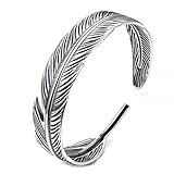 Armband Aus Sterlingsilber Silber Armreif Vintage Distressed Feder Breit Ethnische Manschette Armreif Verstellbare Offene Paare Amulett Armband Für Männer Frauen Ewigkeit Schmuck Weih