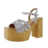 Steve Madden Caileeb Damen Plateau-Sandalen mit Glitzerstruktur, silber, 39-40 EU
