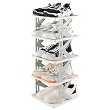 Callyne Vertikales Schuhregal mit 5 Ebenen, klein, grau, Kunststoff, zusammenklappbar, schmal, für Ecke, Eingang, kleiner Platz