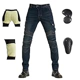 LOMENG Motorrad-Reithose, Motorradhose, Motocross, Radfahren, Jeans, Sicherheit, CE, Knie, Hüfte, abnehmbar, gepanzert, alle Jahreszeiten, für Herren, Bluea, XXL