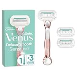 Gillette Venus Deluxe Smooth Sensitive Rosegold Rasierer Damen, Damenrasierer + 3 Rasierklingen mit 5-fach Klingen, mit diamantharter Beschichtung