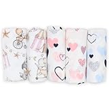 FENSILO Moltontücher, 5er Pack-Flanellwindeln aus 100% Baumwolle-80x80cm,Moltonwindel Spucktücher Baby, Spucktuch Flanell Moltontuch Unisex Spucktücher für Jungen oder Mädchen Herz