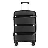 KONO Koffer Handgepäck Trolley 55cm Reisekoffer mit TSA Schloss und 4 Zwillingsrollens, Modisch und Verschleißfest Polypropylen Hartschalenkoffer, 55x40x21cm, 40 Liter (Schwarz, M)