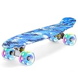 ERNAN Skateboard mit LED Rollen, Skate Tool und ABEC 7 Lager - Kinder Erwachsene Anfänger (Blues)