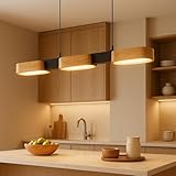 zenlavia Pendelleuchte Holz, 3-Flammig, LED Dimmbar mit Fernbedienung, 25W 2500lm, 3000K–6500K, Timer & Memory Funktion, Modern Deckenleuchte Hängeleuchte für Esszimmer, Küche, Wohnzimmer