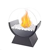 JHY DESIGN Runder Groß Bioethanol Tisch Kamin 34cm Hoch Tragbarer Topf Glas Feuerschale Metall Bio Ethanol Kamin für Innen Garten Balkon Terrasse Wohnzimmer Draussen Esstisch Küche