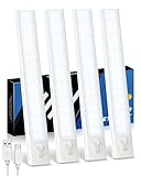 KALAHOL 4 Stück Unterbauleuchte Küche led, Schrankbeleuchtung led Bewegungssensor mit Ladekontrollleuchte, für Kleiderschrank, unter der Theke, Schrank, Treppe, Küche (20CM, Kaltweiß)