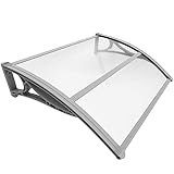 VOUNOT Vordach für Haustür 100 x 80 cm, Überdachung Haustür aus Aluminium und Polycarbonat, Transparentes Pultbogenvordach, Pultvordach