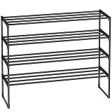 AMHANCIBLE Schuhregal 4 Ebenen, Schuhablage Metall, Schuhaufbewahrung, aufrecht oder umgedreht, stapelbar, für 20-23 Paar Schuhe, 93 x 30 x 74 cm, Schuhständer für Flur, Schwarz EHSRM04BK