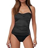 Generisch Damen Tankini Badeanzug Oberteil Schwimmoberteil Ohne Unterteil Bademode (Black, S)