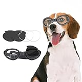 NAMSAN Hundebrille Hunde Motorradbrille Hundesonnenbrille mit Austauschbaren Gläsern (Schwarz +Klar) Augenschutzbrille für Hunde
