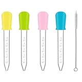 Pipette, 4 Stück 5ml Silikon Kunststoff Pipetten und 1 Stück Strohbürsten, Liquid Dropper, Transparente Pipette, mit Reinigungsbürste, für Süßigkeitenformen, Bastelarbeiten Kunst, Pflanze