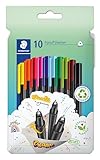STAEDTLER triplus Fineliner 334, dreikant, superfeine, metallgefasste Spitze, ca. 0.3 mm, aus 97% Rezyklat, Made in Germany, Set mit 10 brillanten Farben im Kartonetui, 334 C10