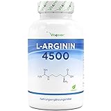 L-Arginin - 365 vegane Kapseln - Premium: 4500 mg 100% reines L-Arginin pro Tagesdosis - Hergestellt durch pflanzliche Fermenation - Laborgeprüft - Hochdosiert - Vegan