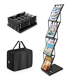 SUNDOY Faltbarer Zeitschriftenständer mit 4 Taschen – Magazinhalter & Broschüre Prospekthalter mit Tragetasche für Büro, Einzelhandel & Messe-Ausstellungen (Schwarz-27Bx36Tx130H)