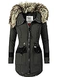 khujo Damen Wintermantel Winterparka mit Kapuze Retro Bugs Schwarz018 Gr. S