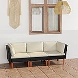 Sufrk 3-Sitzer-Gartensofa mit Kissen Schwarz Poly Rattan Gartenbank Sitzbank Gartenmöbel Sitzgruppe Sitzgarnitur Gartengarnitur Sofa