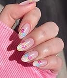 JMEOWIO Nagelfolie UV Härtend Bunte Blumen UV Gel Nail Strips Nagelsticker Nagelaufkleber Nail Art Dekoration Nageldesign Zubehör