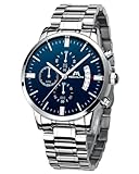 MEGALITH Herrenuhr Edelstahl Silber Chronographen Herren Armbanduhr Wasserdicht Analog Uhren fur Männer Großes Ziffernblatt Leuchtende Datum - Silber Blau