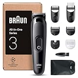 Braun All-In-One Trimmer-Set 3, 6-in-1 Multigroom, Barttrimmer, Haarschneidemaschine für Gesicht, Kopf und Körper, 50 Min. Akku, 14 Längen (3–21 mm), Wasserdicht, MGK3420, Schwarz
