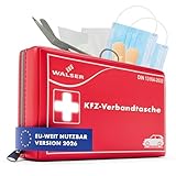 WALSER Erste Hilfe Set Auto 2026, Verbandskasten Auto Auszeichnung Sehr Gut*, KFZ Verbandskasten 2026 europaweit nutzbar Erste Hilfe Kasten, KFZ Verbandstasche, Erste-Hilfe-Set Verbandkasten DIN 13164