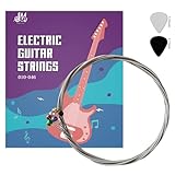 SurpassMusica E-Gitarren-Saiten-Gitarrensaiten E-Gitarre-Erstklassige Nickel-Gitarrensaiten für E-Gitarre (6-Saiten-Set) inkl. 2 Plektren Stärke 10–46