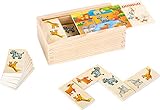 Small Foot Domino Safari aus Holz, lustiges Legespiel mit bunten Tiermotiven, FSC 100%-Zertifiziert, 10963, Mehrfarbig