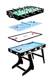 Izzy Multifunktionstisch Fußball 4 in 1, klappbar, mit Zubehör, Tischfußball, Billardtisch, Tischtennis, Speed Hockey, Familienspiel, Geschicklichkeitsspiel Kinder, Maße: 122 x 60 x 79 cm