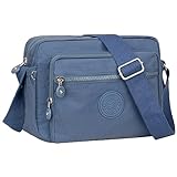 NEWIROVE Umhängetasche Damen Mittelgroß Nylon Wasserdicht Crossbody Bag Leichte Schultertasche Damen Handtaschen Mit Vielen Fächern Sportlich Umhängetasche Für Einkaufen, Reisen, Schule,Grau-Blau