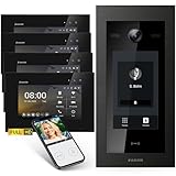 Balter EVO-HD Video Türsprechanlage mit Touchscreen Türstation, Video Türklingel, Smartphone App, 1 Familienhaus, 4X 7 Zoll Monitore, Türklingel mit Kamera Full HD, 2 Draht Bus, 175° Weitwinkel, RFID