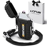 LcFun Lichtbogen Feuerzeug Elektrisch, Wasserdicht Winddicht Elektrisches Feuerzeug, Notfall Survival Ausrüstung, USB C Wiederaufladbar Plasma Feuerzeuge Geschenke für Männer (Schwarz)