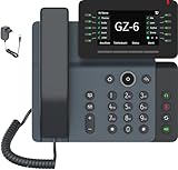GEQUDIO IP Telefon GZ-6 mit Netzteil - Fritzbox, Telekom kompatibel - Premium Freisprechen & neigbares Display - Anleitung für Fritz!Box Telefonanlage, Sipgate, Telekom, Speedport - WLAN Bluetooth