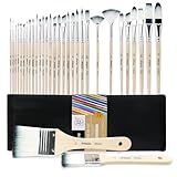 Artecho Pinselset Acrylfarben, Pinsel Set für Aquarell, Öl, Steinmalerei, Nagelpinsel, 32 Verschiedene Größen mit Organisationstasche.