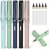 OFFCUP Metall Tintenlose Bleistifte, 5 Stück Tintenloser Bleistift mit Radiergummi, Magic Pencil mit 5 Stück Wechselkopfm, Klares und Flüssiges Schreiben für Erwachsene Studenten Künstler(Mehrfarbig)