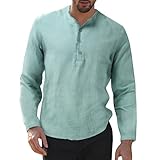 Herren Baumwolle Leinenhemd Freizeithemd Stehkragen Baumwolle Gestreiftes Hemd Business Hemd für Herren Hemdshirt Regular Fit Shirt Freizeithemd Langarmshirts