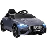 AIYAPLAY Kinder Elektroauto 12V Mercedes-AMG Kinderauto mit 2,4 GHz Fernbedienung, 2 Motoren, Kinderfahrzeug mit Musik, MP3, Sanftem Start/Stopp, Hupe, Federung, LED, Hilfsräder für 3-6 Jahre, Grau