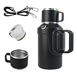 MIGHTYDUTY Edelstahl Thermosflasche 1,5L Thermoskanne mit Becher Teesieb Tragegurt 316 Edelstahlflasche Isolierflasche Auslaufsicher Isolierte für Outdoor Sports Schule Büro, Schwarz 1,5L