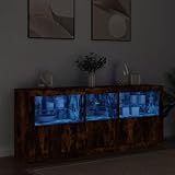 CKioict Modernes Sideboard mit RGB LED Beleuchtung in Räuchereiche 162x37x67 cm - Holzwerkstoff Schrank mit USB Anschluss und Wandhalterung, Beistellschrank für Wohnzimmer