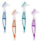 4 Stück Doppelseitige Prothesenreinigungsbürsten - Ergonomische Gebissbürste mit Mehrschichtigen Borsten - Tragbare und Moderne Bürste für Falsche Zähne (4 Farben)
