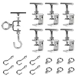 EXLECO 6er 0-25mm Einstellbar C Klemme Edelstahl C Zwingen Schraubklemme Trägerklemme Fixierzange Tischklemme Trägerklammer mit Edelstahl Haken & Ringschrauben für Holzarbeiten Schweißen Tischlerei