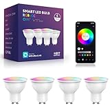 POIUYTO LED Smart Glühbirne GU10, WLAN LED Lampe RGBWW dimmbare mit 16 Millionen DIY-Farben, 420LM, Smart home Alexa Zubehör, Sprachsteuerung Funktionieren mit Alexa, Google Assistant, 4 Stück