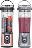 Ninja Blast kabelloser Mini-Mixer, 530 ml, 2er-Pack, auslaufsicherer Trinkdeckel, wiederaufladbar, Smoothies & Proteinshakes für unterwegs, mixt Eis & gefrorenes Obst, Roségold & Silber, BC151UKEUGV