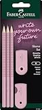 FABER-CASTELL 217084 - Bleistifte Set Sleeve, mit Spitzer, Radiergummi und 3 Bleistifte, Schreibset Grip 2001 rose shadows