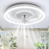 AOEH Deckenventilatoren Mit Beleuchtung LED Dimmbar Deckenlampe Mit Ventilator 6 Wind Modern Runde Leise Fan Deckenleuchte Mit Fernbedienung,52w Weiß Deckenventilator Für Schlafzimmer Wohnzimmer,50cm