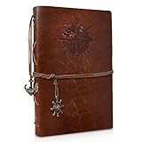 Joy & Inspiration PU Leder Notizbuch A5 mit nachfüllbarem Kraftpapier Vintage Nachfüllbar Gebunden Schönes Reisetagebuch Tagebuch Ringbuch Skizzenbuch Vintage Notebook (A5 Braun)