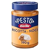 Barilla Pesto Ricotta e Noci 1x190g | Glutenfreie Italienische Pasta-Sauce mit cremigem Ricotta, Walnüssen und Grana Padano, Nudel-Soße, rotes Pesto